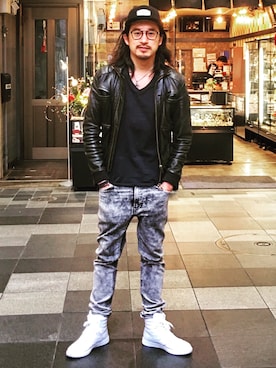 「Lui's（ルイス）のアイテム（ライダースジャケット）」を使った、HARAさん（メンズ・172cm）の春コーディネート