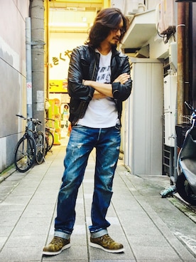 「Lui's（ルイス）のアイテム（ライダースジャケット）」を使った、HARAさん（メンズ・172cm）の秋コーディネート
