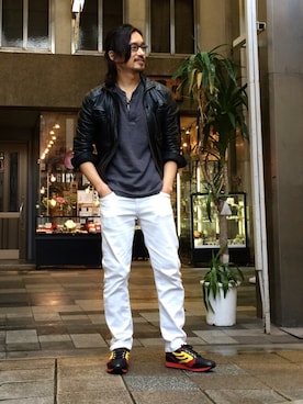 「Lui's（ルイス）のアイテム（ライダースジャケット）」を使った、HARAさん（メンズ・172cm）の冬コーディネート