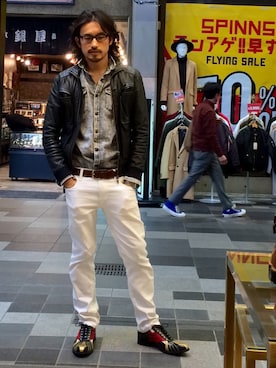 「Lui's（ルイス）のアイテム（ライダースジャケット）」を使った、HARAさん（メンズ・172cm）の冬コーディネート