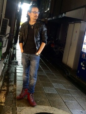 「Lui's（ルイス）のアイテム（ライダースジャケット）」を使った、HARAさん（メンズ・172cm）の秋コーディネート