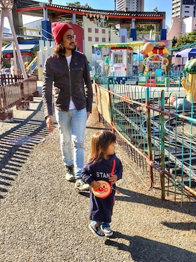 「アイテム（ライダースジャケット）」を使った、HARAさん（メンズ・172cm）の秋コーディネート