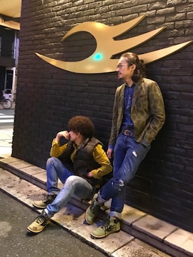 「アイテム（ブーツ、グリーン系）」を使った、HARAさん（メンズ・172cm）の秋コーディネート