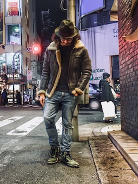 「アイテム（帽子）」を使った、HARAさん（メンズ・172cm）の冬コーディネート