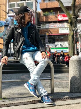 「L.H.P（エルエイチピー）のアイテム（ライダースジャケット）」を使った、HARAさん（メンズ・172cm）の春コーディネート