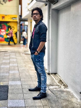 「アイテム（デニムパンツ）」を使った、HARAさん（メンズ・172cm）の秋コーディネート