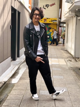 「L.H.P（エルエイチピー）のアイテム（ライダースジャケット）」を使った、HARAさん（メンズ・172cm）の春コーディネート