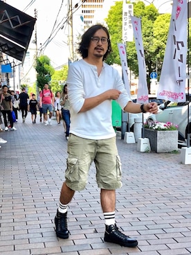 「GAP（ギャップ）のアイテム（カーゴパンツ）」を使った、HARAさん（メンズ・172cm）の夏コーディネート
