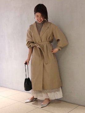 「シルバー」｜「アイテム（トレンチコート）」を使った、rionaさん（レディース・158cm）の冬コーディネート