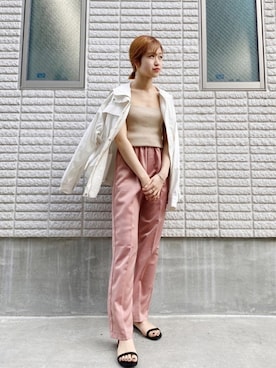 「サテンパンツ」｜「アイテム（マウンテンパーカー）」を使った、rionaさん（レディース・158cm）の夏コーディネート
