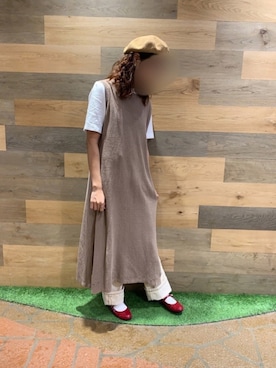 「Loytaaのアイテム（ワンピース、ベージュ系）」を使った、たなかさん（レディース・155cm）の夏コーディネート