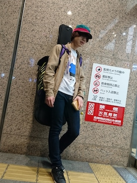 「ワークキャップ」｜「アイテム（ハンチング/ベレー帽）」を使った、日記さん（メンズ・170cm）の春コーディネート