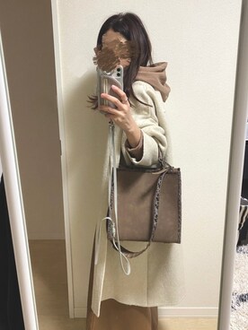 「Mila Owen（ミラオーウェン）のアイテム（ノーカラーコート）」を使った、ayukoさん（レディース・158cm）の冬コーディネート
