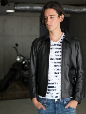 「Buffalo Bobs（バッファローボブズ）のアイテム（ライダースジャケット）」を使った、Goichi Numanoさん（メンズ・174cm）の秋コーディネート