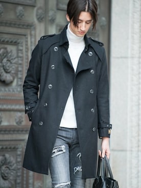 「Buffalo Bobs（バッファローボブズ）のアイテム（トレンチコート）」を使った、Goichi Numanoさん（メンズ・174cm）の冬コーディネート