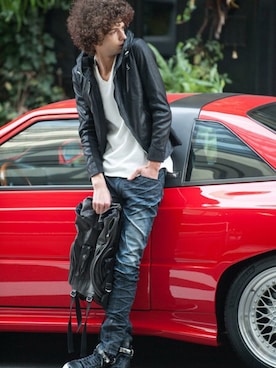 「JOHNNY WOLF（ジョニーウルフ）のアイテム（バッグ）」を使った、Goichi Numanoさん（メンズ・174cm）の冬コーディネート