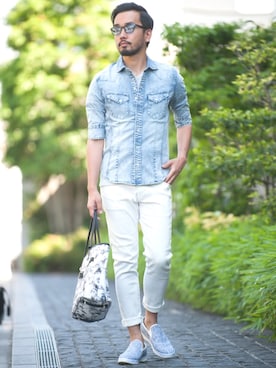 「Buffalo Bobs（バッファローボブズ）のアイテム（スリッポン）」を使った、Goichi Numanoさん（メンズ・174cm）の夏コーディネート