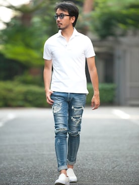 「Buffalo Bobs（バッファローボブズ）のアイテム（スリッポン）」を使った、Goichi Numanoさん（メンズ・174cm）の夏コーディネート