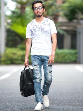 「Buffalo Bobs（バッファローボブズ）のアイテム（スリッポン）」を使った、Goichi Numanoさん（メンズ・174cm）の夏コーディネート