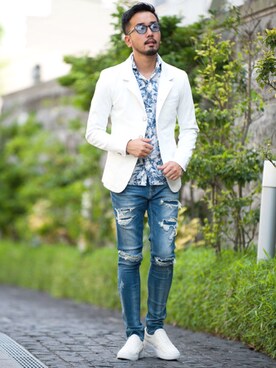 「Buffalo Bobs（バッファローボブズ）のアイテム（スリッポン）」を使った、Goichi Numanoさん（メンズ・174cm）の夏コーディネート
