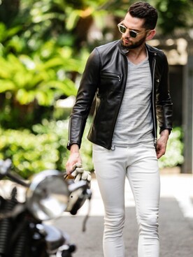 「Buffalo Bobs（バッファローボブズ）のアイテム（ライダースジャケット）」を使った、Goichi Numanoさん（メンズ・174cm）の秋コーディネート