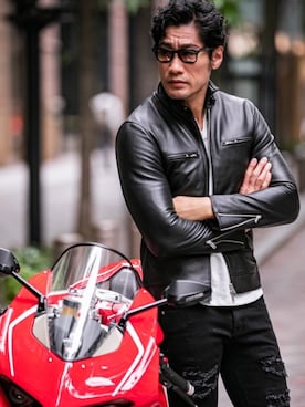 「Buffalo Bobs（バッファローボブズ）のアイテム（ライダースジャケット）」を使った、Goichi Numanoさん（メンズ・174cm）の夏コーディネート