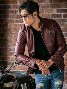 「Buffalo Bobs（バッファローボブズ）のアイテム（ライダースジャケット）」を使った、Goichi Numanoさん（メンズ・174cm）の夏コーディネート