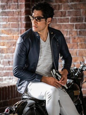 「Buffalo Bobs（バッファローボブズ）のアイテム（ライダースジャケット）」を使った、Goichi Numanoさん（メンズ・174cm）の夏コーディネート
