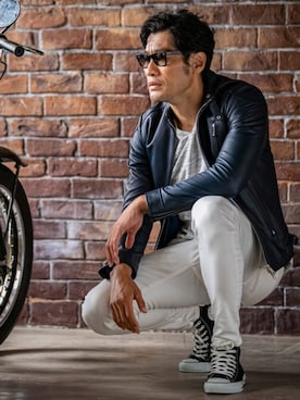 「Buffalo Bobs（バッファローボブズ）のアイテム（ライダースジャケット）」を使った、Goichi Numanoさん（メンズ・174cm）の秋コーディネート