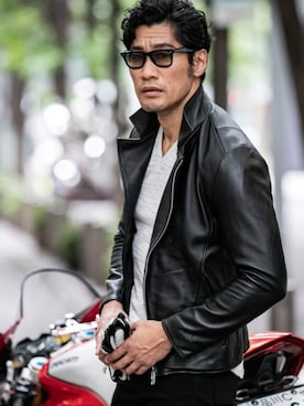 「Buffalo Bobs（バッファローボブズ）のアイテム（ライダースジャケット）」を使った、Goichi Numanoさん（メンズ・174cm）の秋コーディネート