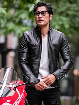 「Buffalo Bobs（バッファローボブズ）のアイテム（ライダースジャケット）」を使った、Goichi Numanoさん（メンズ・174cm）の秋コーディネート