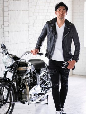 「Buffalo Bobs（バッファローボブズ）のアイテム（ライダースジャケット）」を使った、Goichi Numanoさん（メンズ・174cm）の秋コーディネート