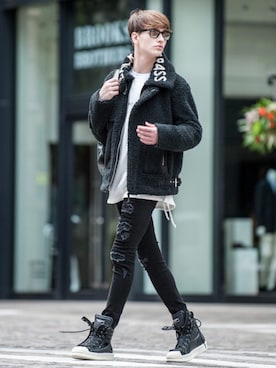 「Buffalo Bobs（バッファローボブズ）のアイテム（バッグ）」を使った、Goichi Numanoさん（メンズ・174cm）の秋コーディネート