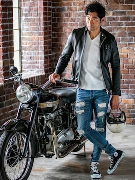 「Buffalo Bobs（バッファローボブズ）のアイテム（ライダースジャケット）」を使った、Goichi Numanoさん（メンズ・174cm）の冬コーディネート