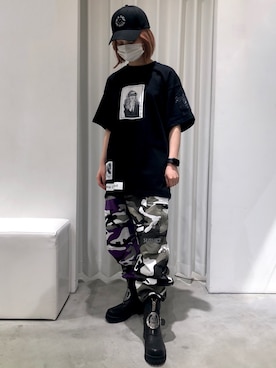 「KaneZ（ケインズ）のアイテム（キャップ）」を使った、EMII SHOJIさん（レディース・156cm）の夏コーディネート