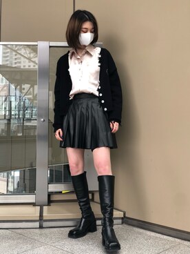 「Ctr1（コントロール）のCtr1/コントロール/ショートカーディガン（ニット/セーター）」を使った、EMII SHOJIさん（レディース・156cm）の冬コーディネート