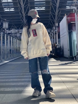 「KaneZ（ケインズ）のアイテム（キャップ）」を使った、EMII SHOJIさん（レディース・156cm）の春コーディネート