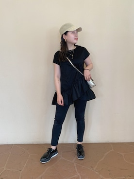 「ぺプラムトップス」｜「アイテム（キャップ）」を使った、ももぞうさん（レディース・154cm）の夏コーディネート