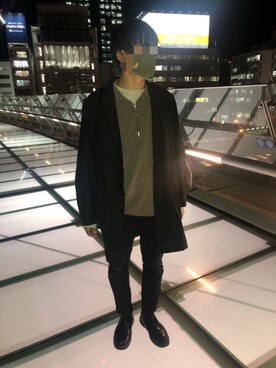 「RAGEBLUE（レイジブルー）のアイテム（ステンカラーコート）」を使った、issyさん（メンズ・175cm）の冬コーディネート