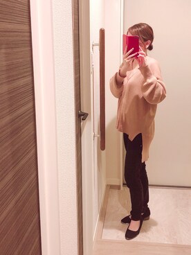 「GU（ジーユー）のアイテム（チノパンツ、ブラック系）」を使った、miyaさん（レディース・150cm）の春コーディネート