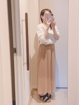 「韓国のアイテム（スカート、ベージュ系）」を使った、miyaさん（レディース・150cm）の夏コーディネート