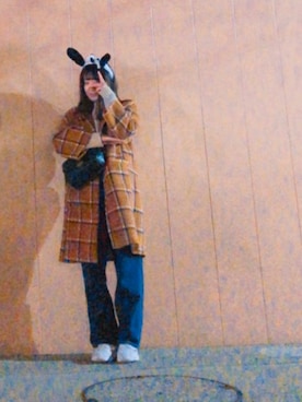 「ユニバ」｜「アイテム（サロペット/オーバーオール）」を使った、えだまめさん（レディース・157cm）の冬コーディネート