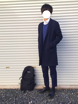 「くつした」｜「アイテム（チェスターコート）」を使った、ユウさん（メンズ・179cm）の冬コーディネート