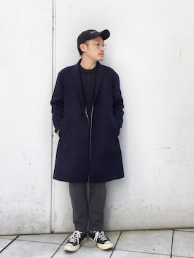 「EN ROUTE（アンルート）のアイテム（帽子）」を使った、福岡史明さん（メンズ・162cm）の秋コーディネート