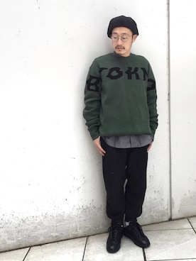 「EN ROUTE（アンルート）のアイテム（帽子）」を使った、福岡史明さん（メンズ・162cm）の冬コーディネート