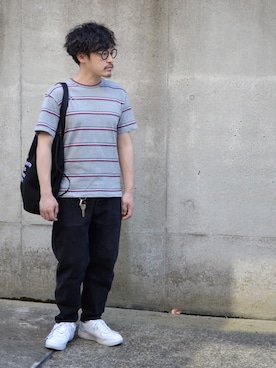 「EN ROUTE（アンルート）のアイテム（デニムパンツ）」を使った、福岡史明さん（メンズ・162cm）の春コーディネート