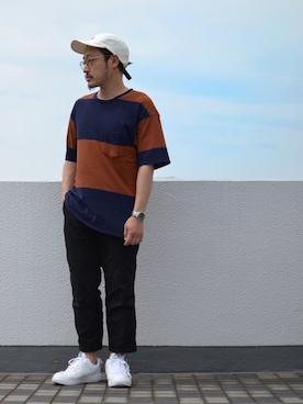 「soe（ソーイ）のアイテム（Tシャツ/カットソー）」を使った、福岡史明さん（メンズ・162cm）の春コーディネート