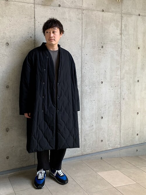 福岡史明のジャケット/アウター「LAD MUSICIAN / COLLARLESS QUILTING BIG COAT」を使ったコーディネート