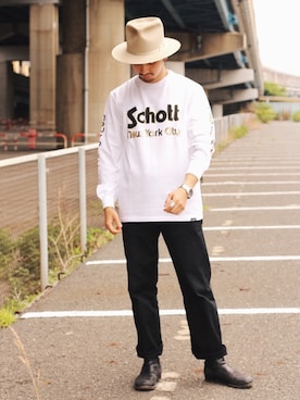 「Schott（ショット）のSchott/ショット/TC WORK PANTS/ティーシー ワーク パンツ（チノパンツ）」を使った、yamazakiさん（メンズ・170cm）の夏コーディネート