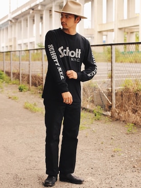 「Schott(ショット)のアイテム(チノパンツ)」を使った、yamazakiさん(メンズ・170cm)の夏コーディネート